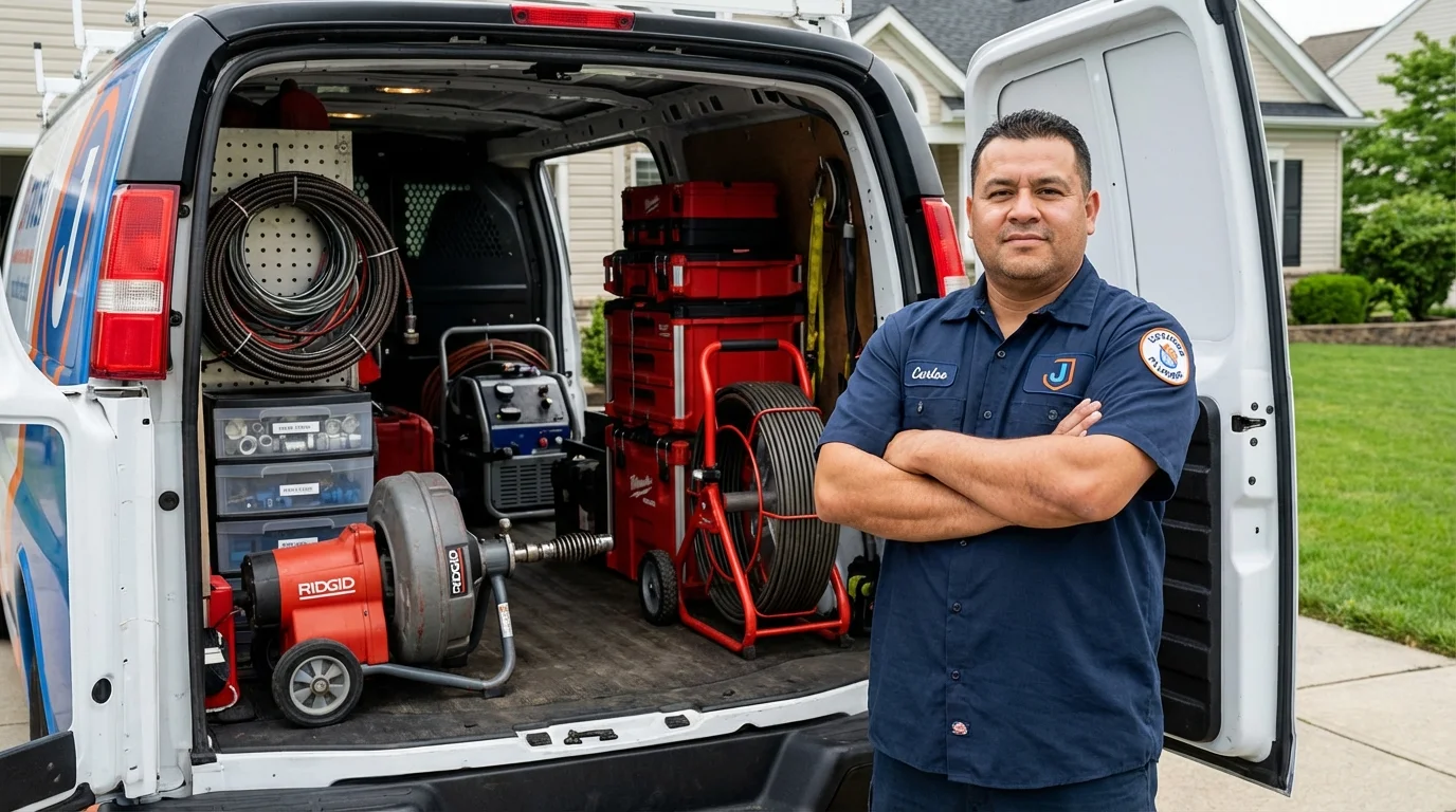 Professional drain cleaning equipment and Johns Plumbing LLC plumber in Hatfield