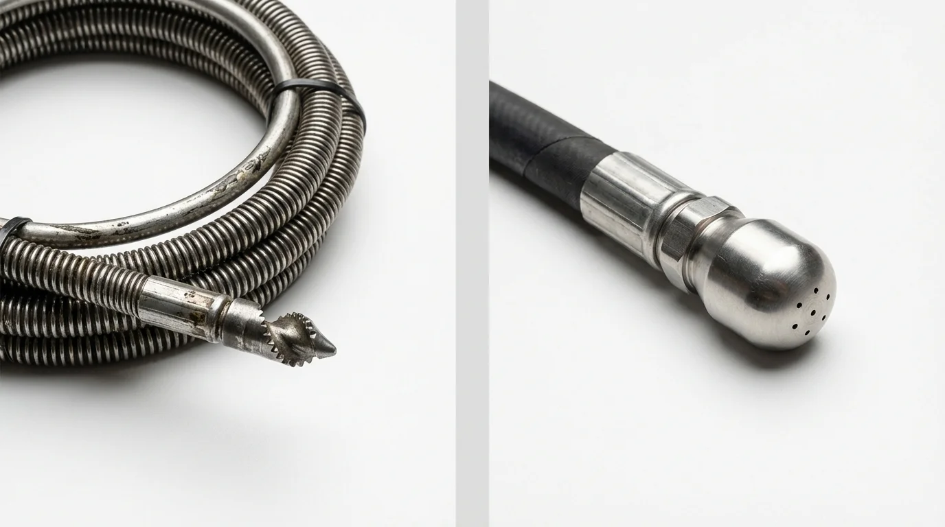 Drain snake cable and hydro jetting nozzle used for drain cleaning in Hatfield, PA