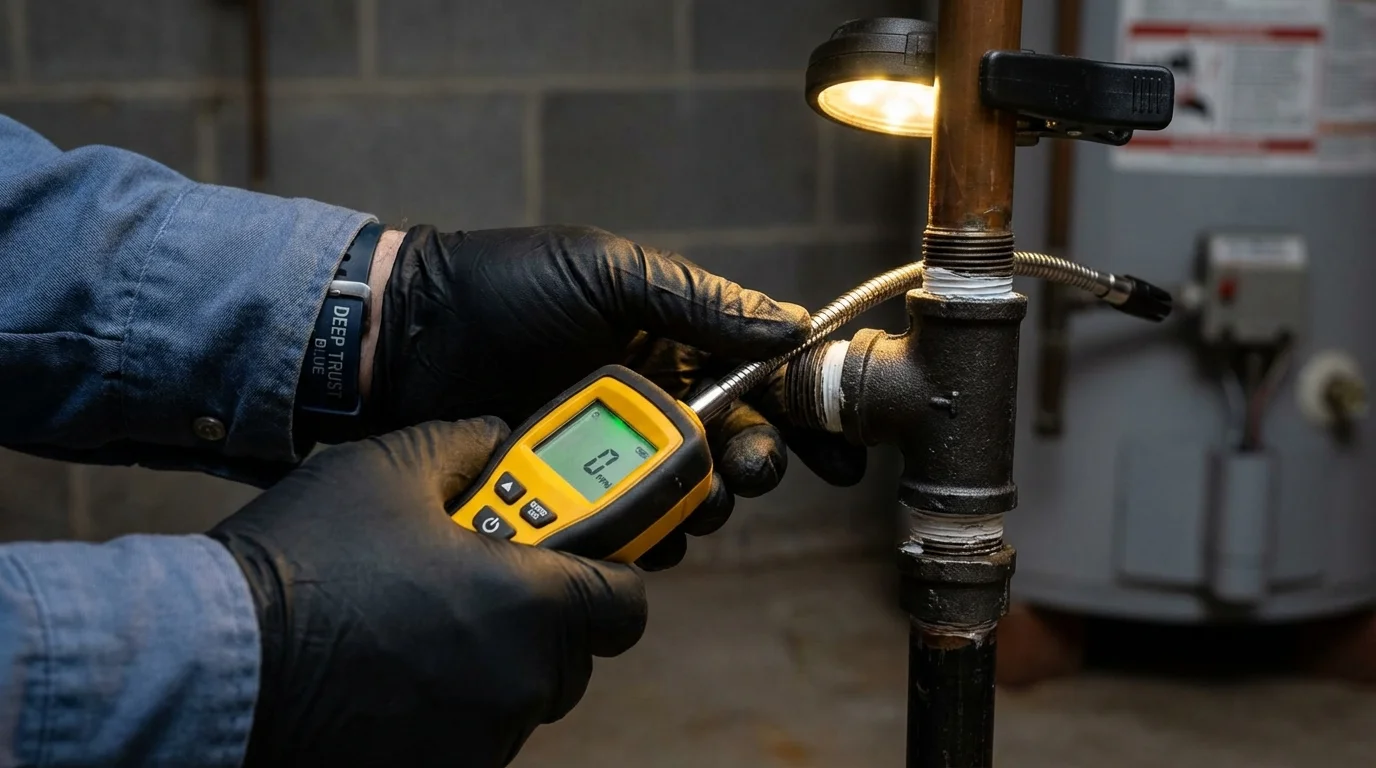 Gas leak detection with electronic sniffer by Johns Plumbing LLC in Hatfield