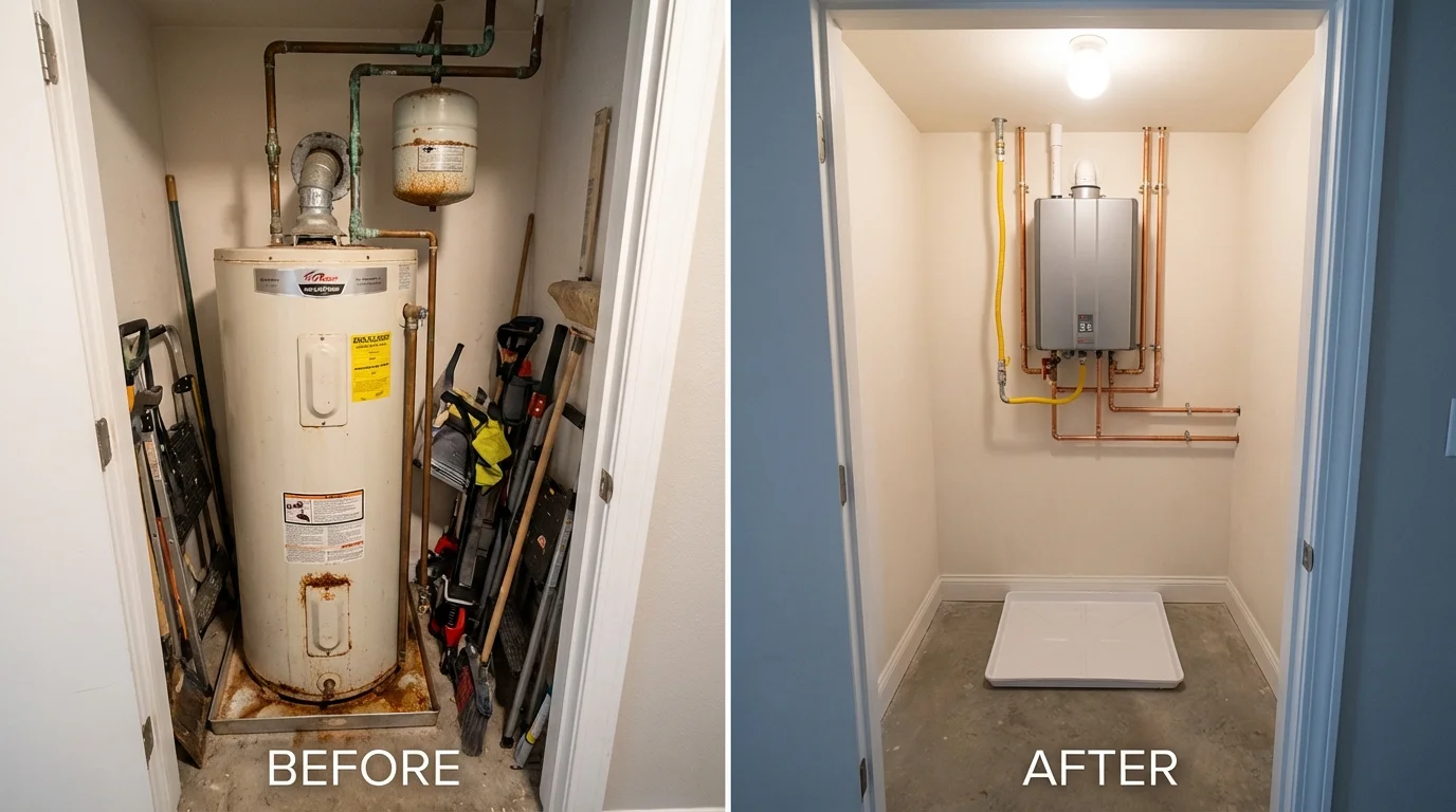 Tank water heater versus wall-mounted tankless unit comparison for Hatfield, PA homeowners
